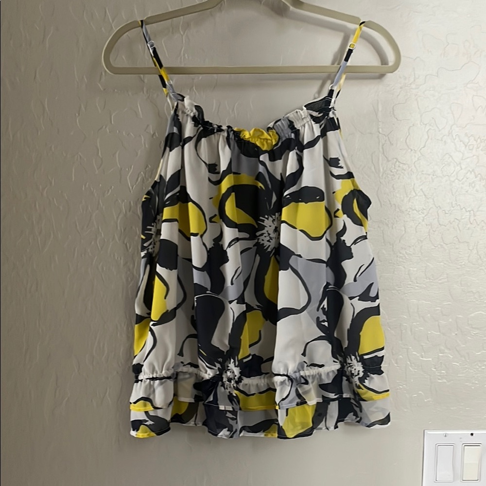 Banana Republic Yellow and Black Ruffled Camisole